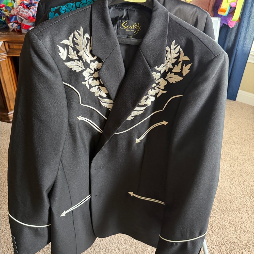 Scully Black Blazer with White Embroidered Western Design